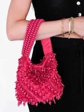 Magenta Mini Beaded Bucket Handbag